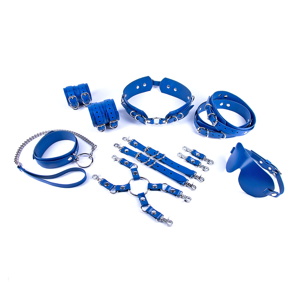Blue leather bondage set