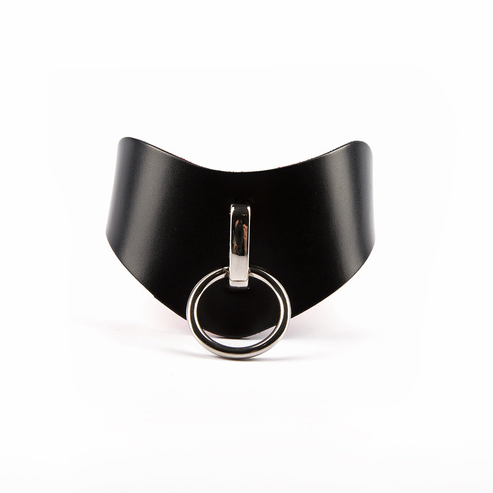 Black leather bdsm choker with o-ring