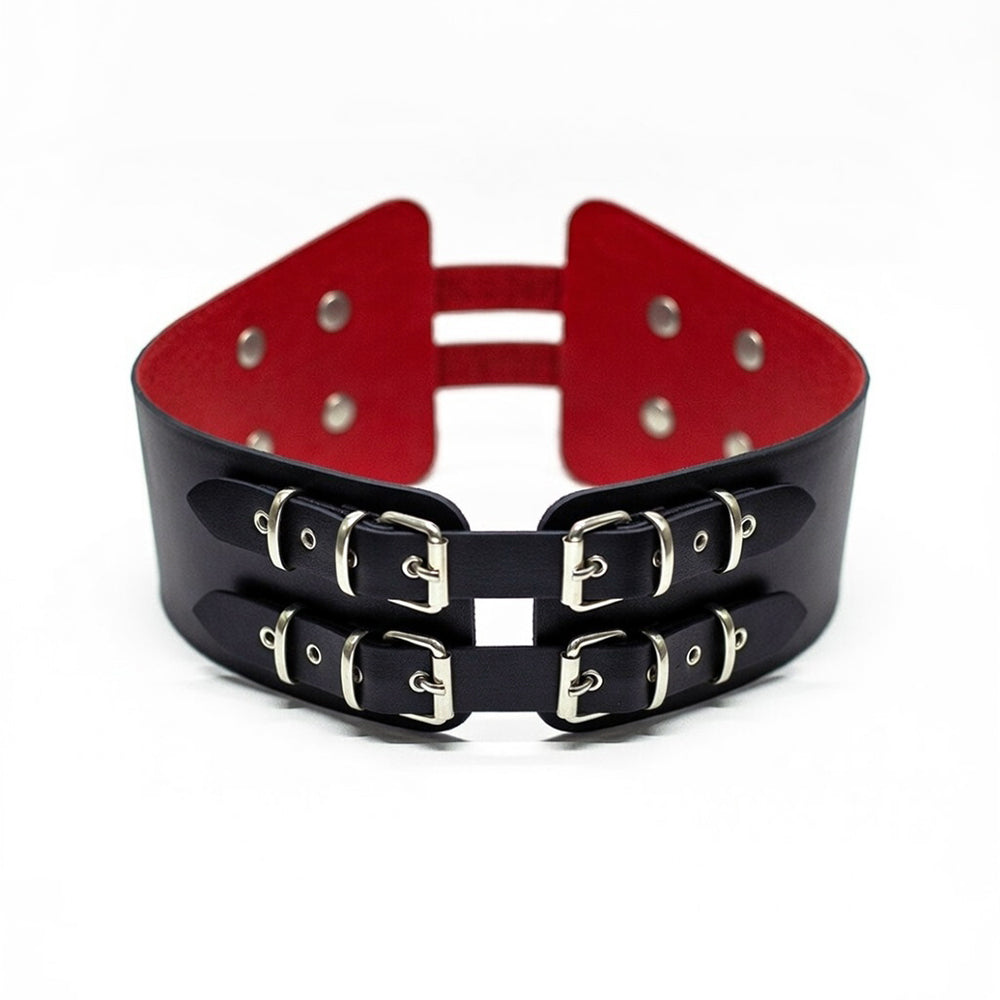 Black and red corset belt on suede lining