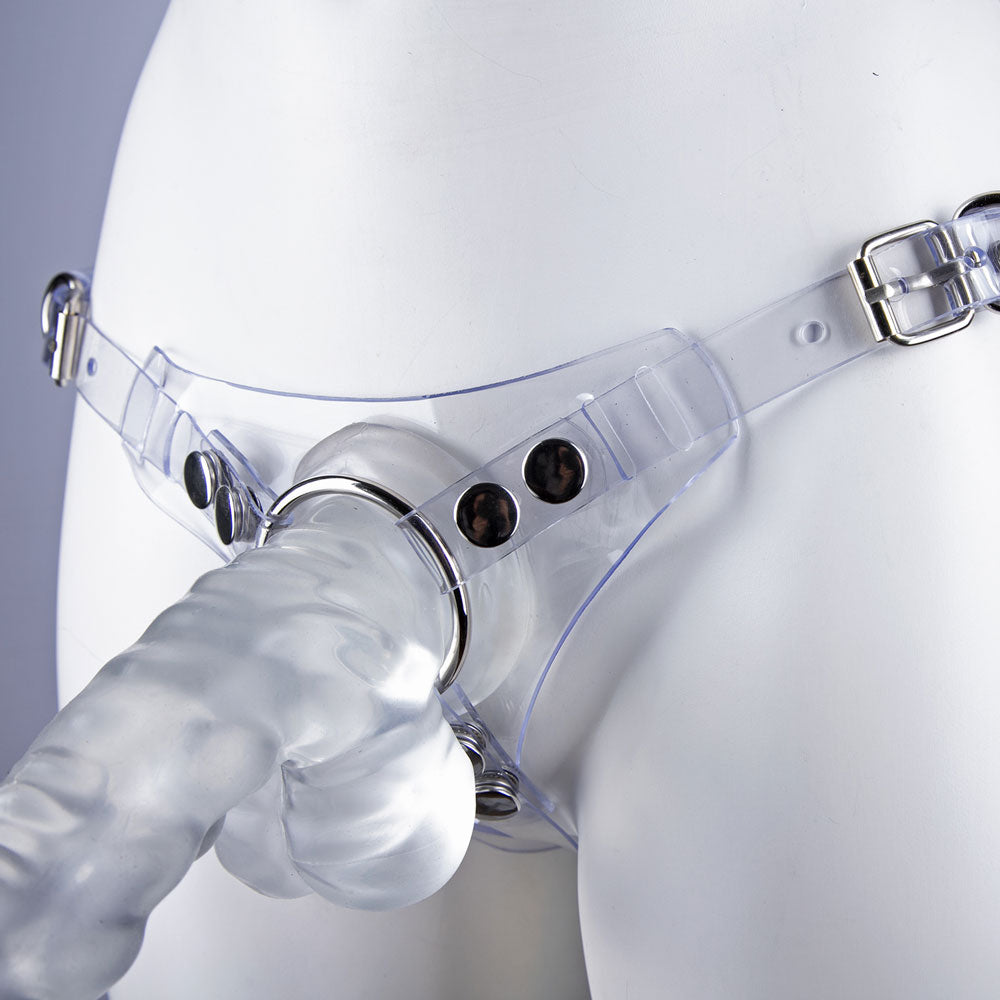 Clear transparent dildo harness from pvc vinyl