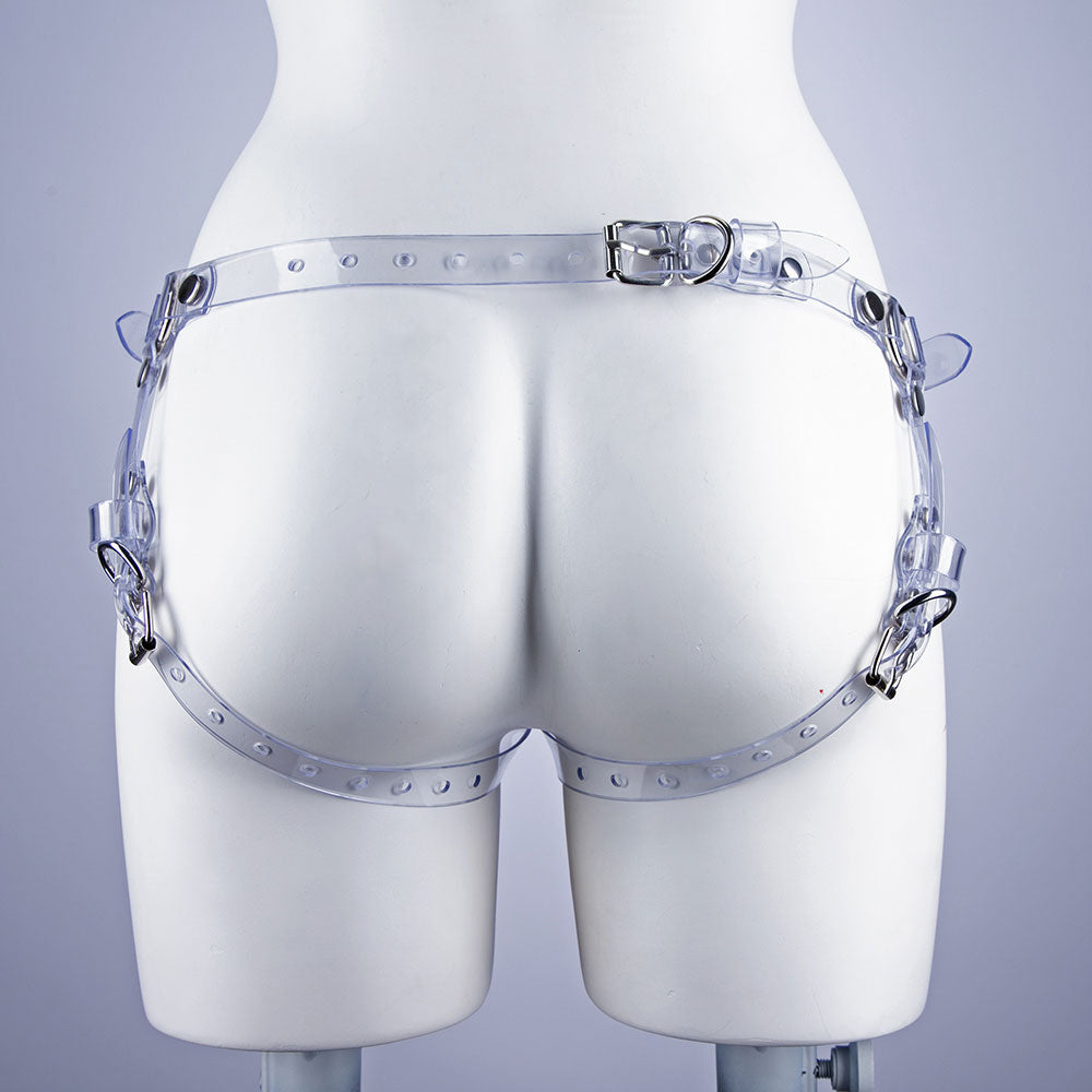 Clear vinyl dildo panties from the back