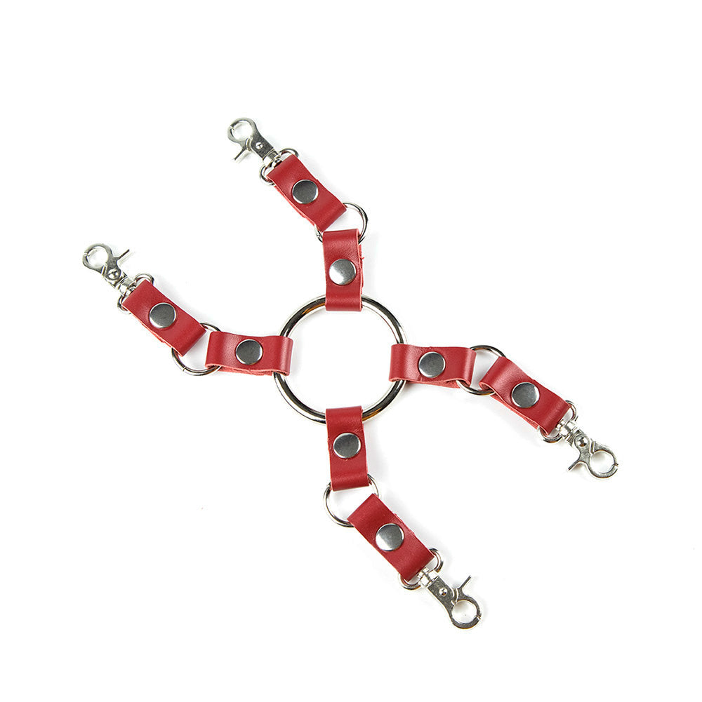 Four way Leather Hogtie connector red