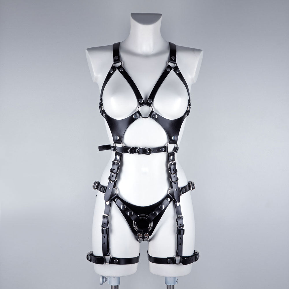 Full body leather Strapon Harness with garters