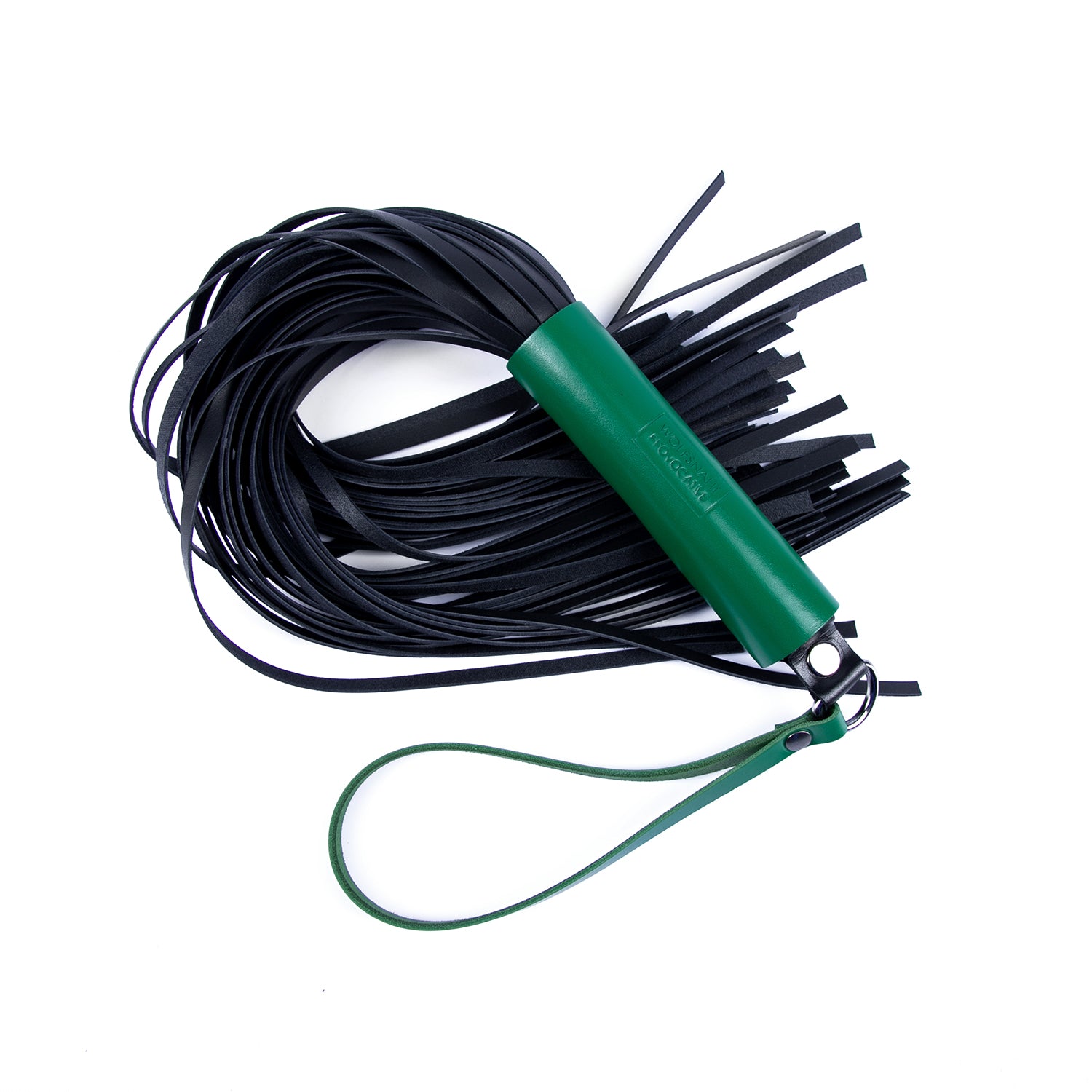 Green leather whip for BDSM flogging