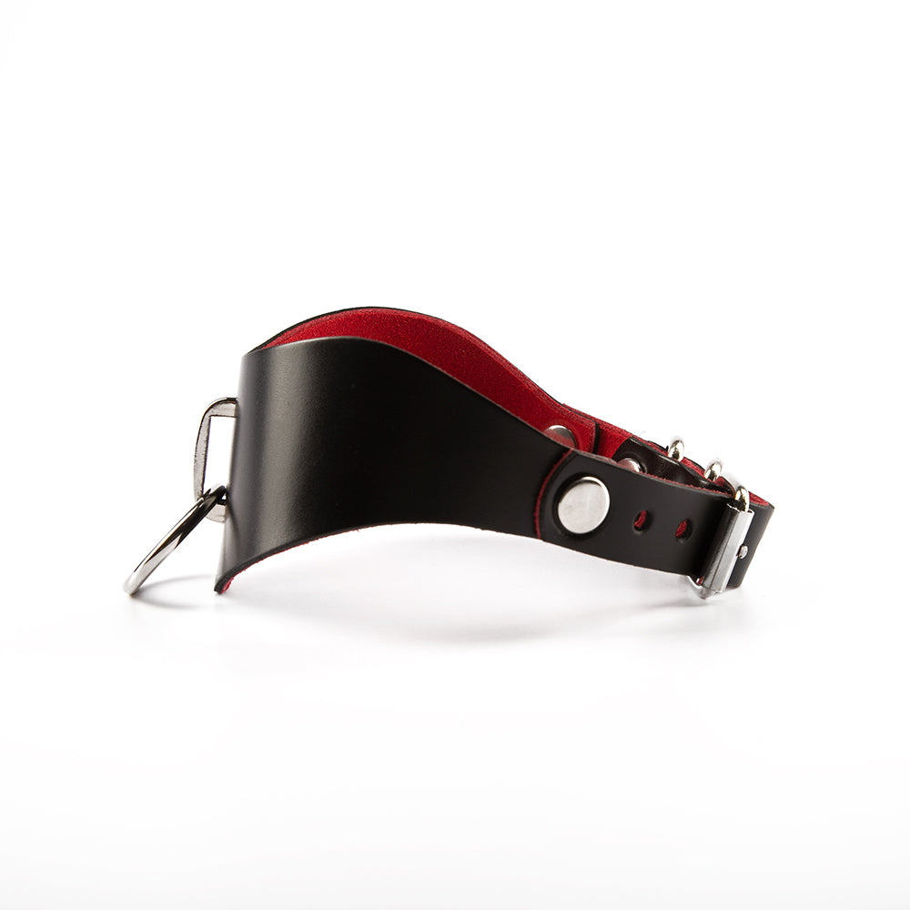 Black leather choker on red lining