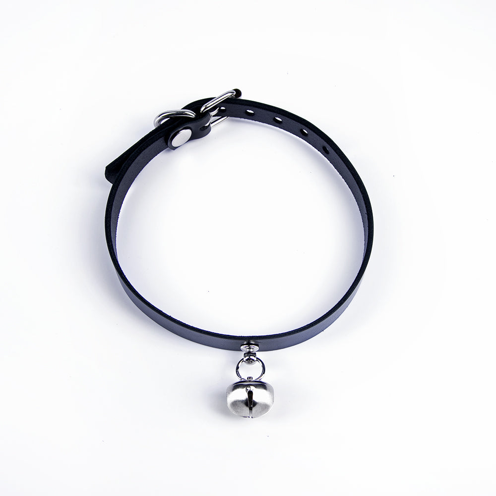 Leather choker with a silver bell