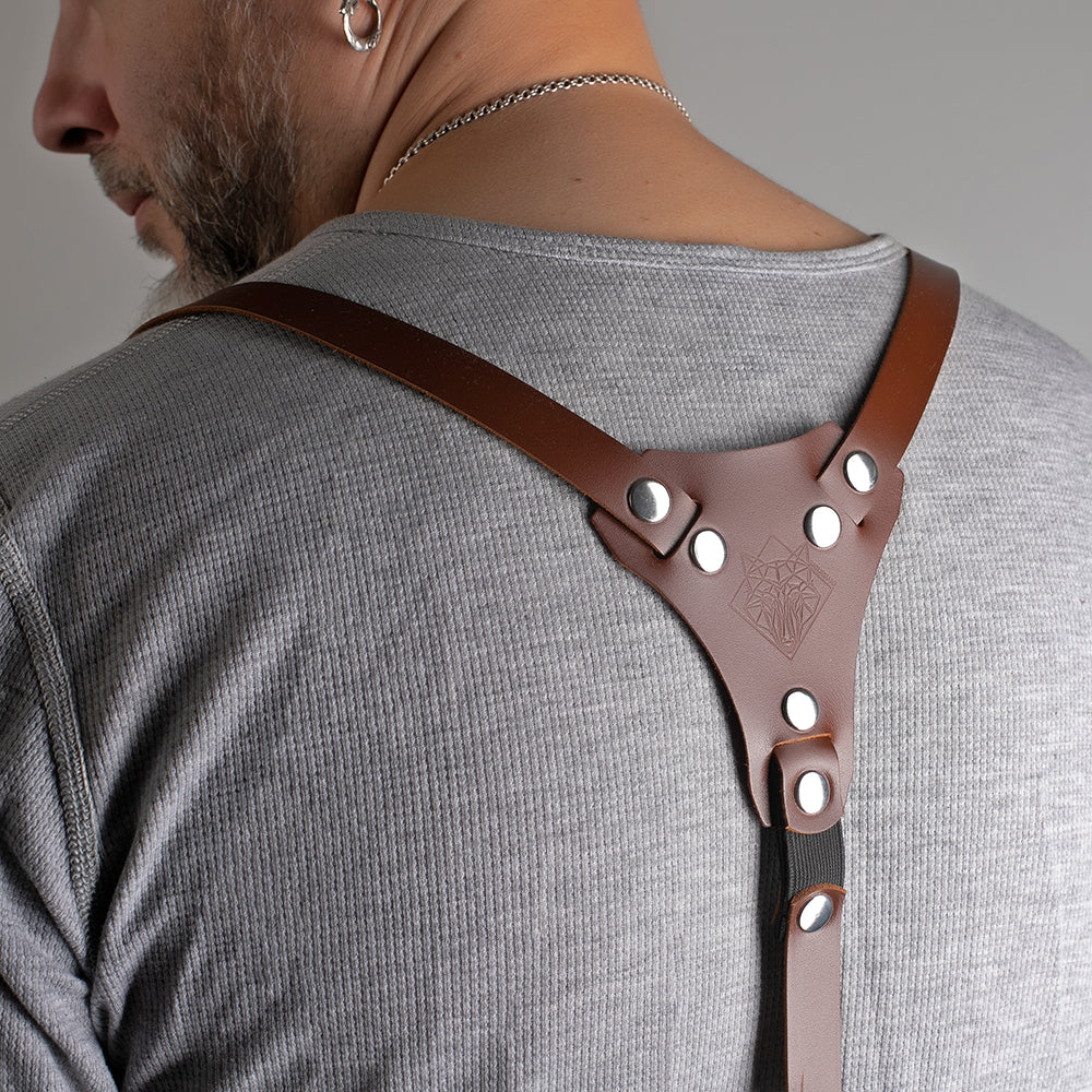mens leather suspenders braces from the back