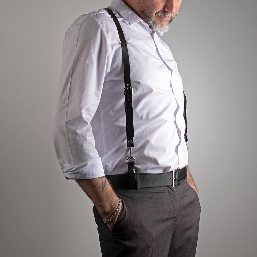 Mens leather braces black