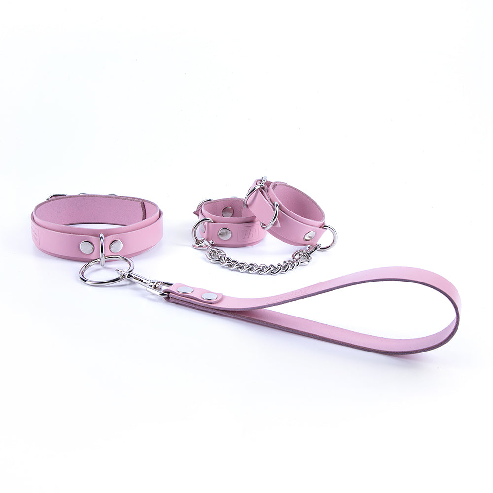 Pink leather bondage set with a leash mini
