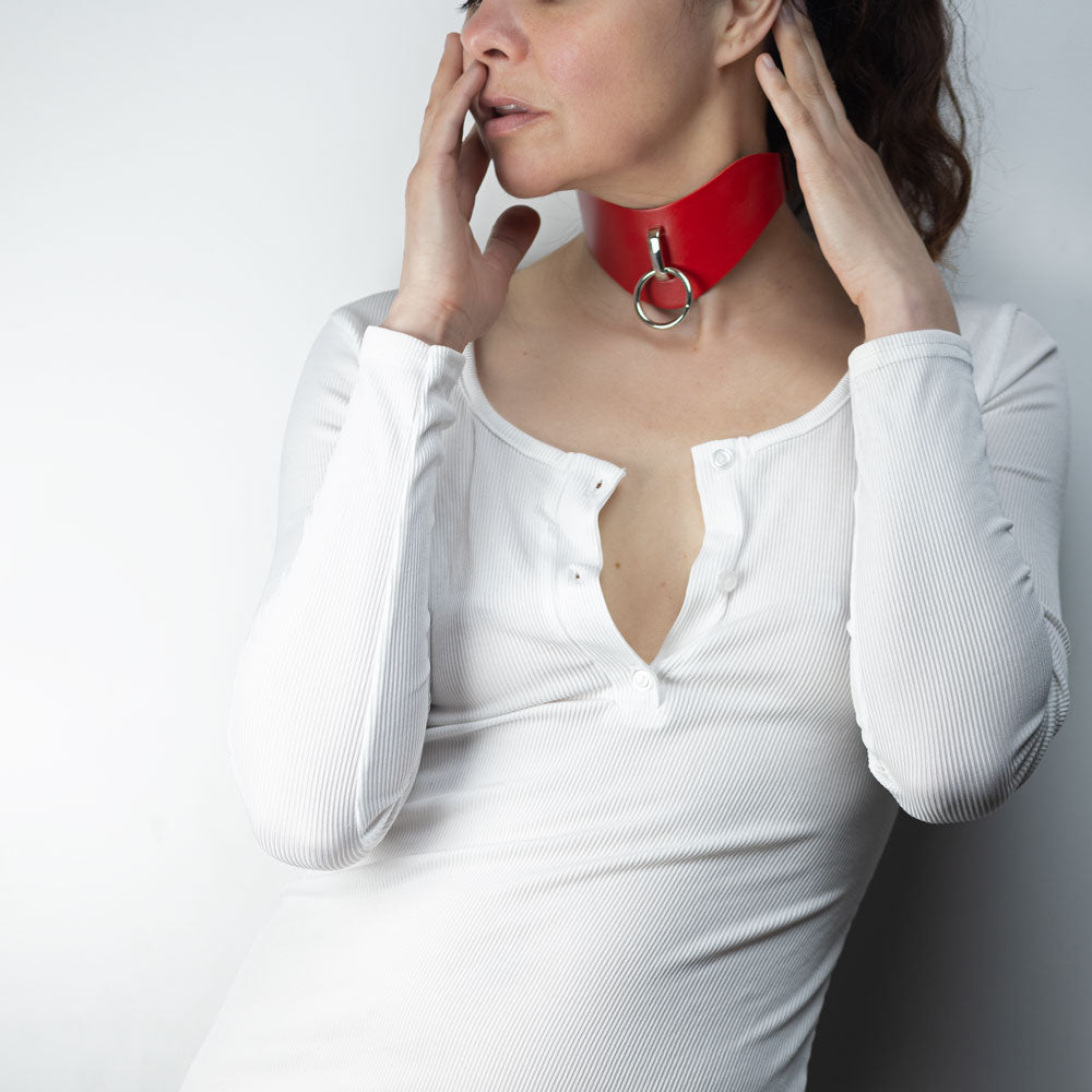 O-ring leather choker, BDSM Day Collar for submissive