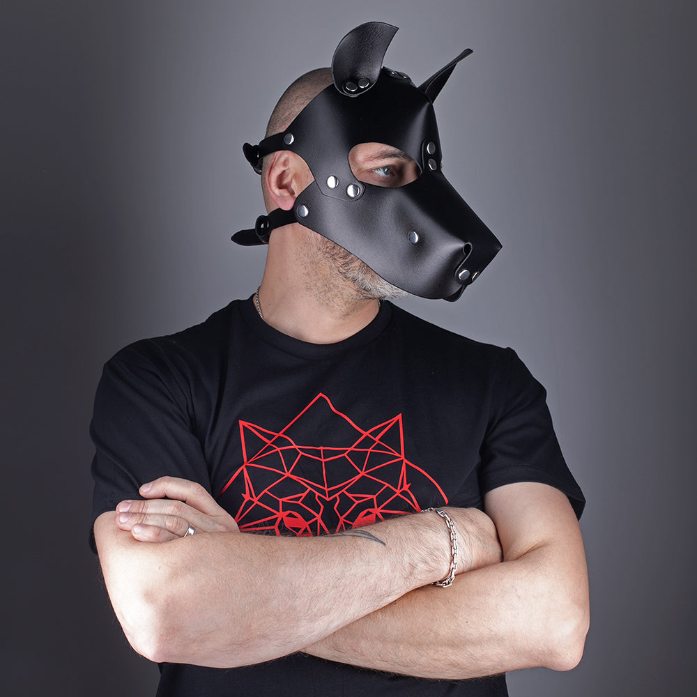 Pup mask black leather