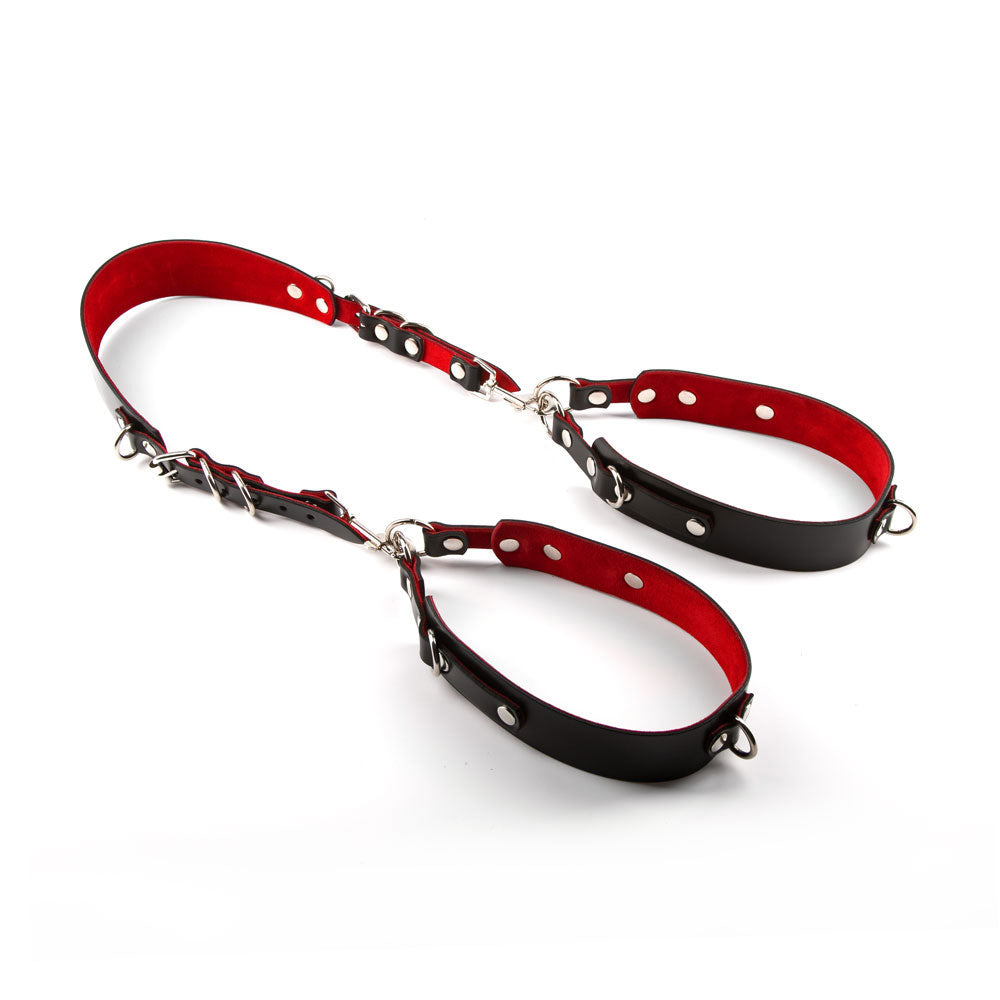 Leg spreader leather harness