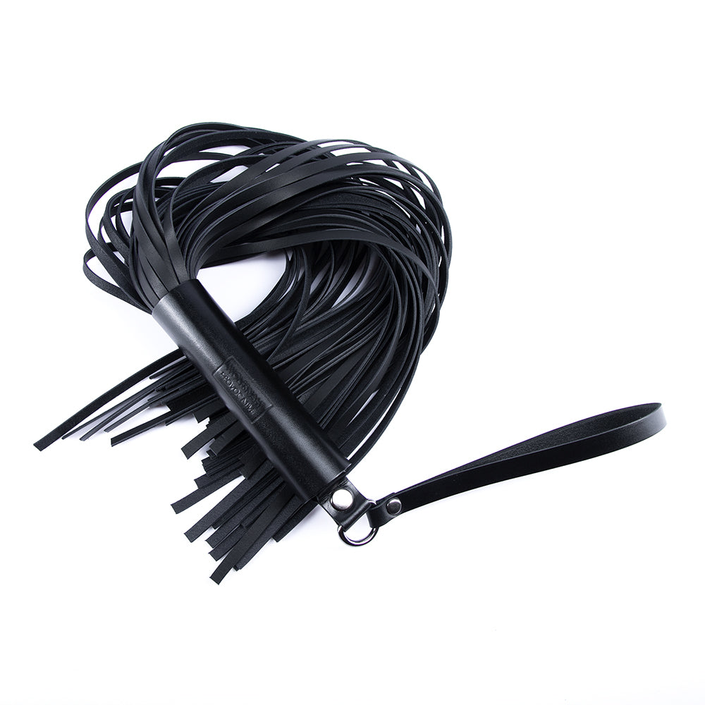 Black leather flogger for BDSM spanking