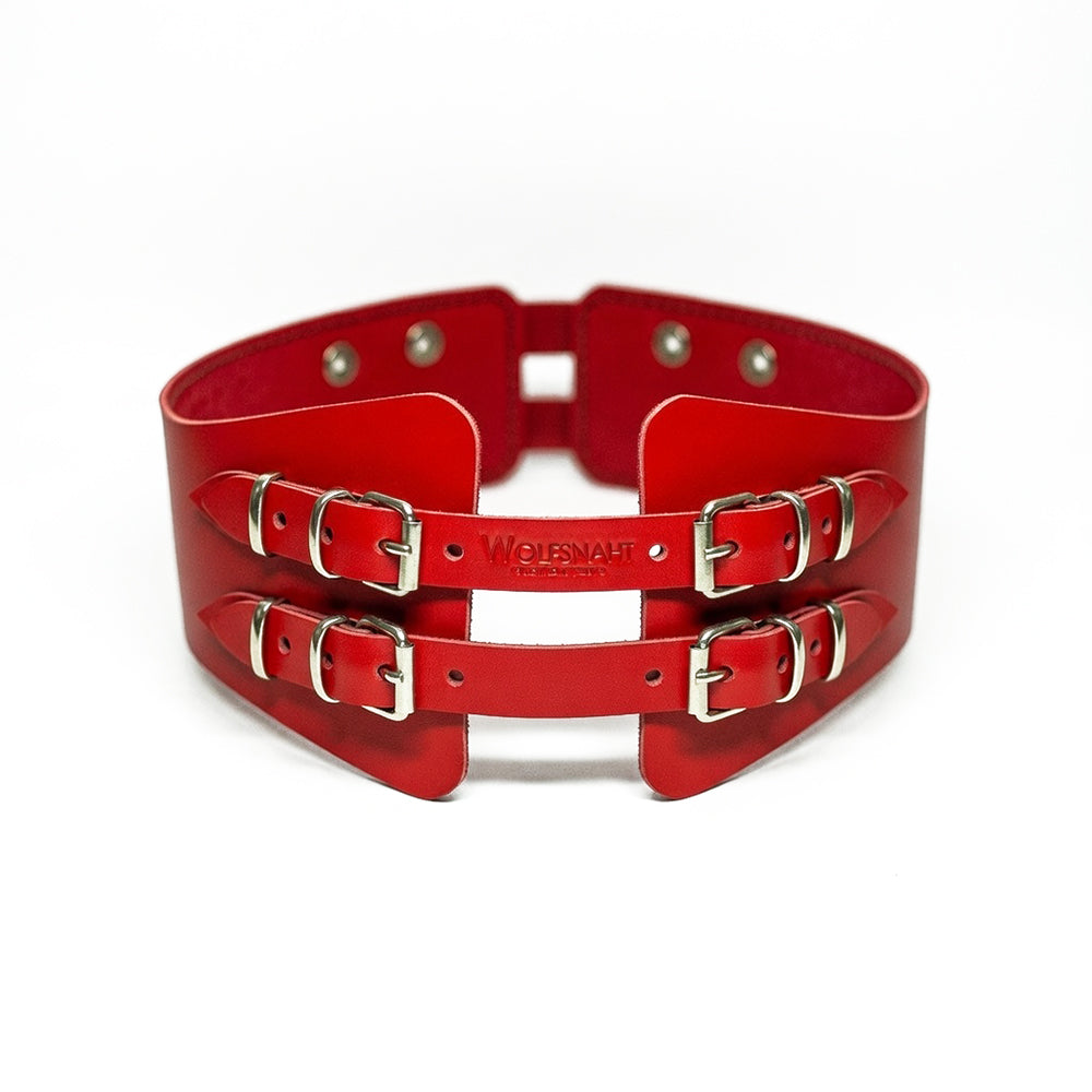 Leather corset belt red