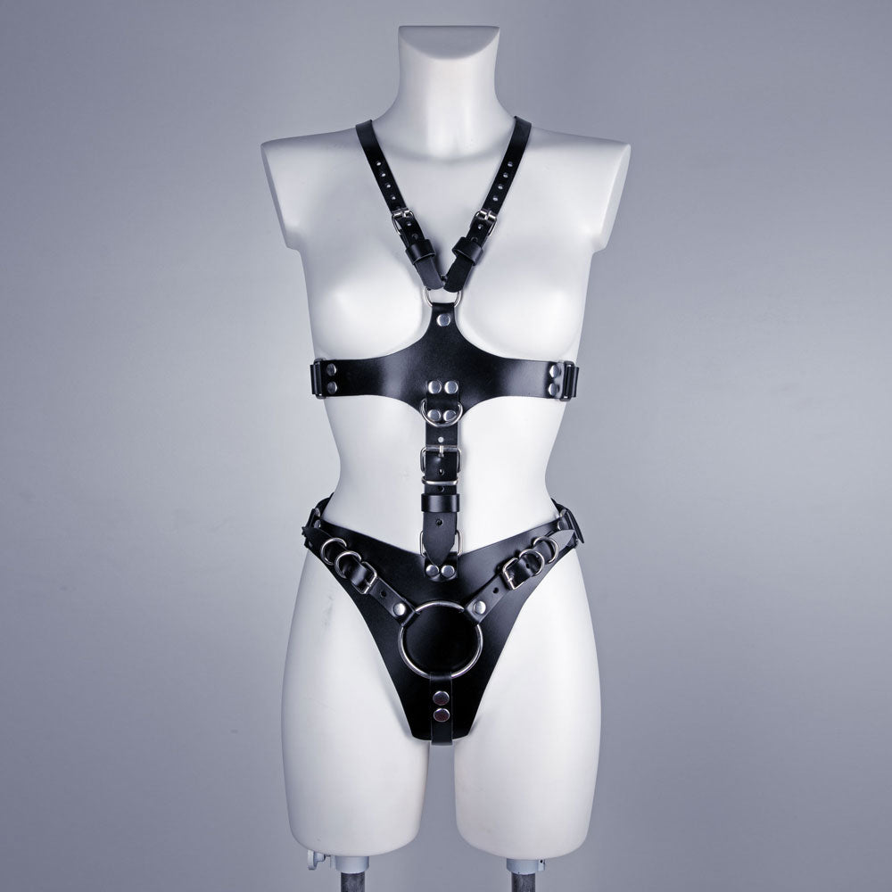 Dragon dildo leather full-body harness 