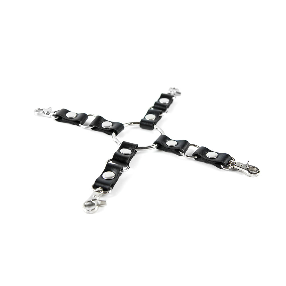 Leather four way hogtie connector black