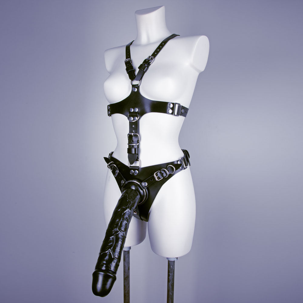 Huge dildo leather full-body harness 