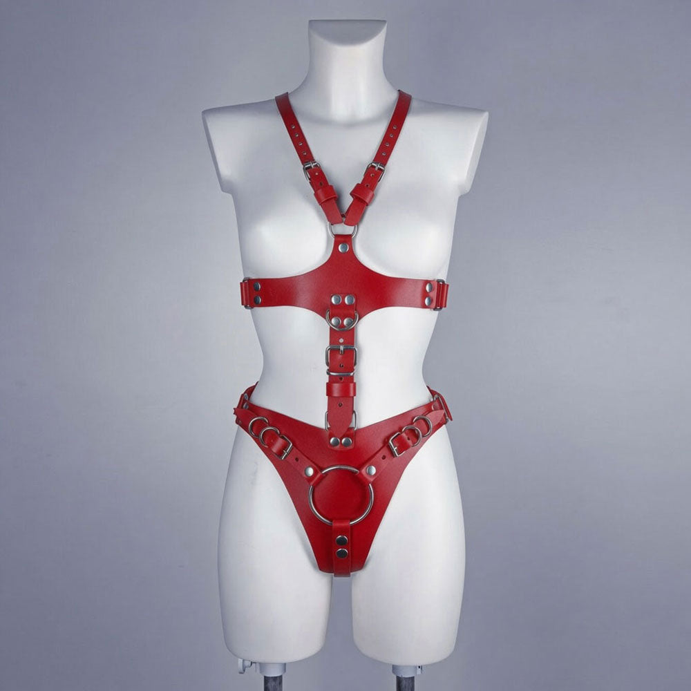 Large dildo leather full-body harness