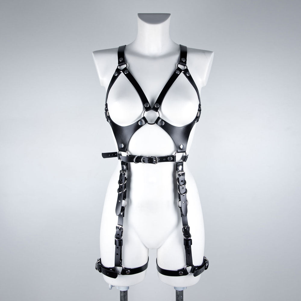 Full body leather harness with garters
