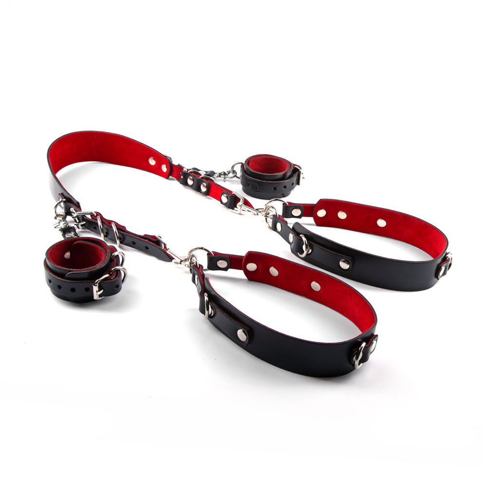 Premium leather legs spreader with handcuffs bondage kit 
