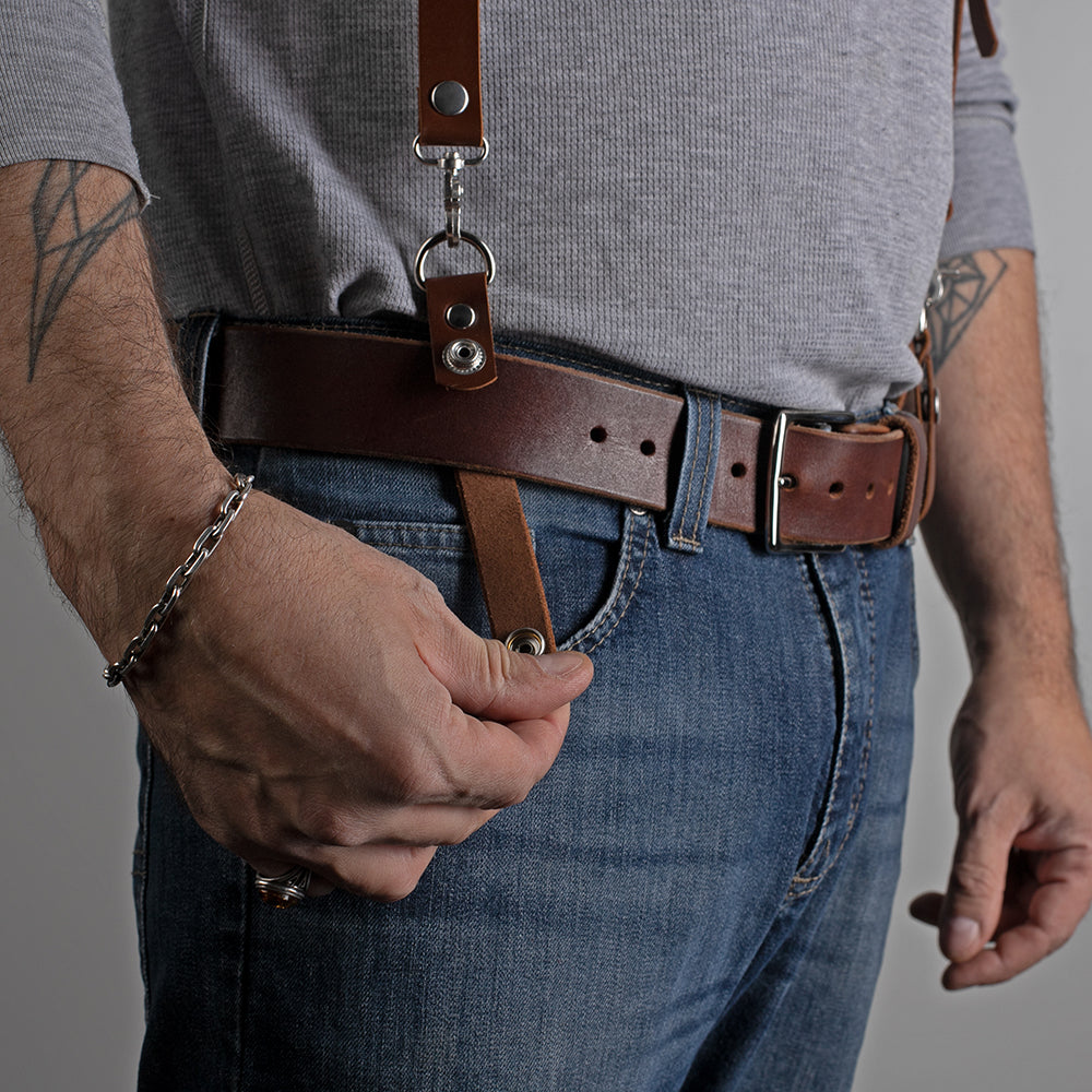 Male suspenders braces brown leather