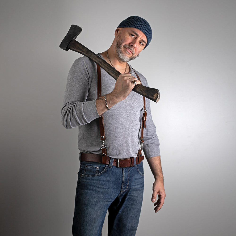 lumberjack in leather braces