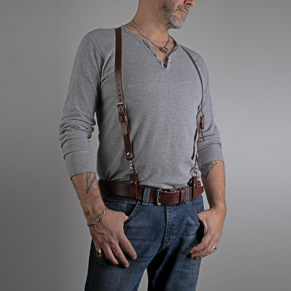 Men suspenders brown leather 
