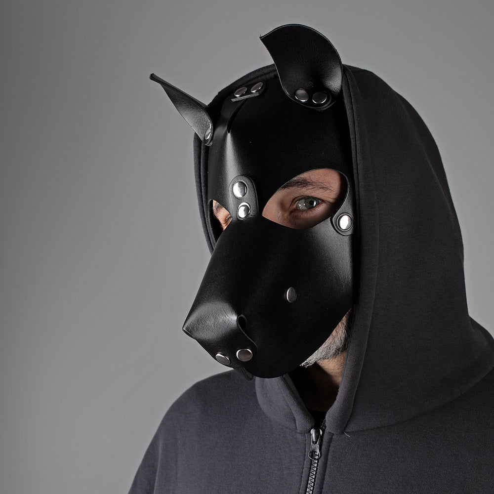 Pup play hood leather