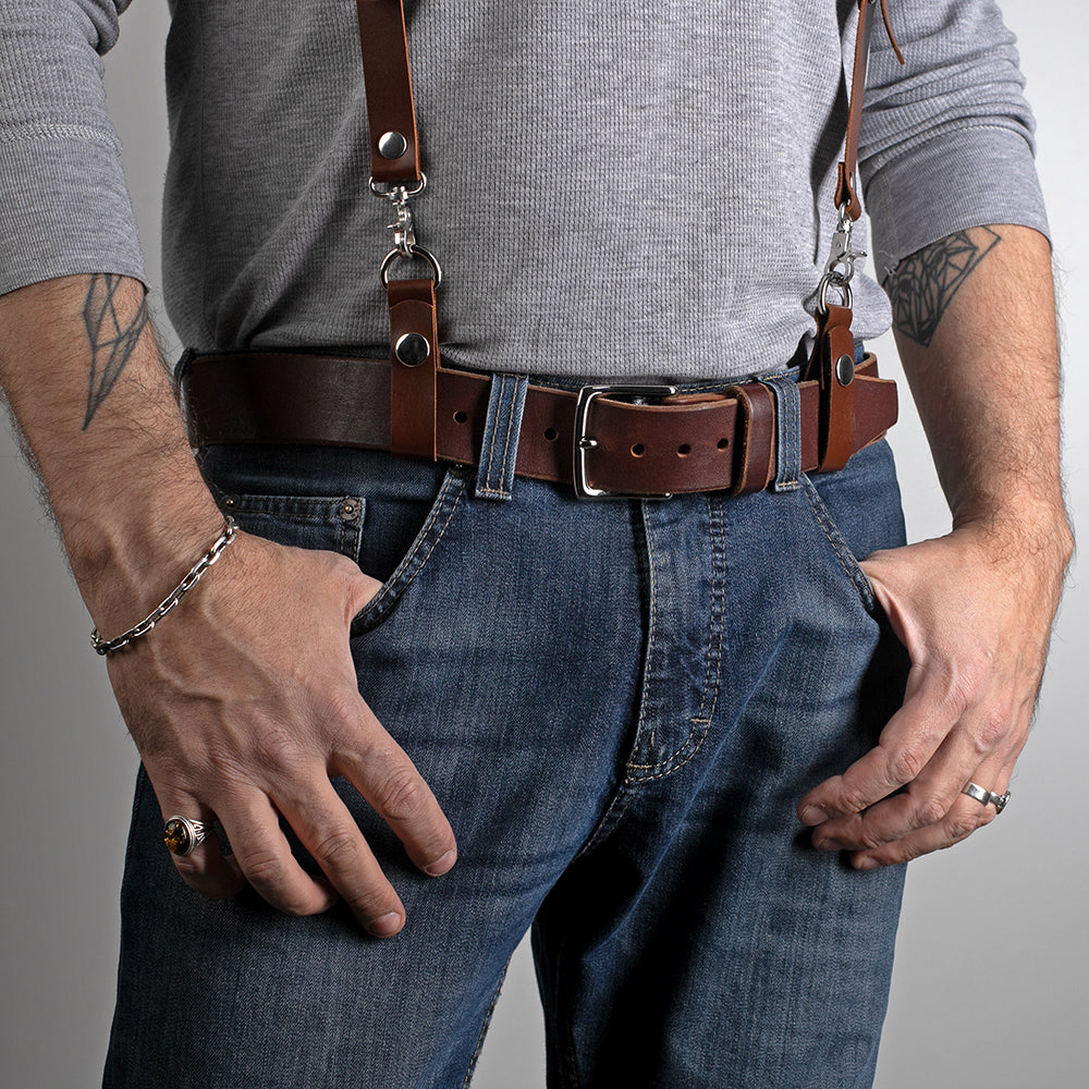 Suspenders for men genuine leather 